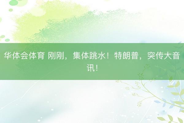 华体会体育 刚刚，集体跳水！特朗普，突传大音讯！
